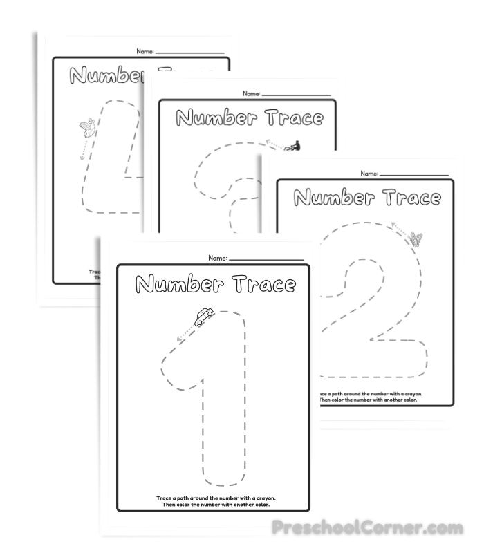 Preschool Number Tracing Activity Sheets